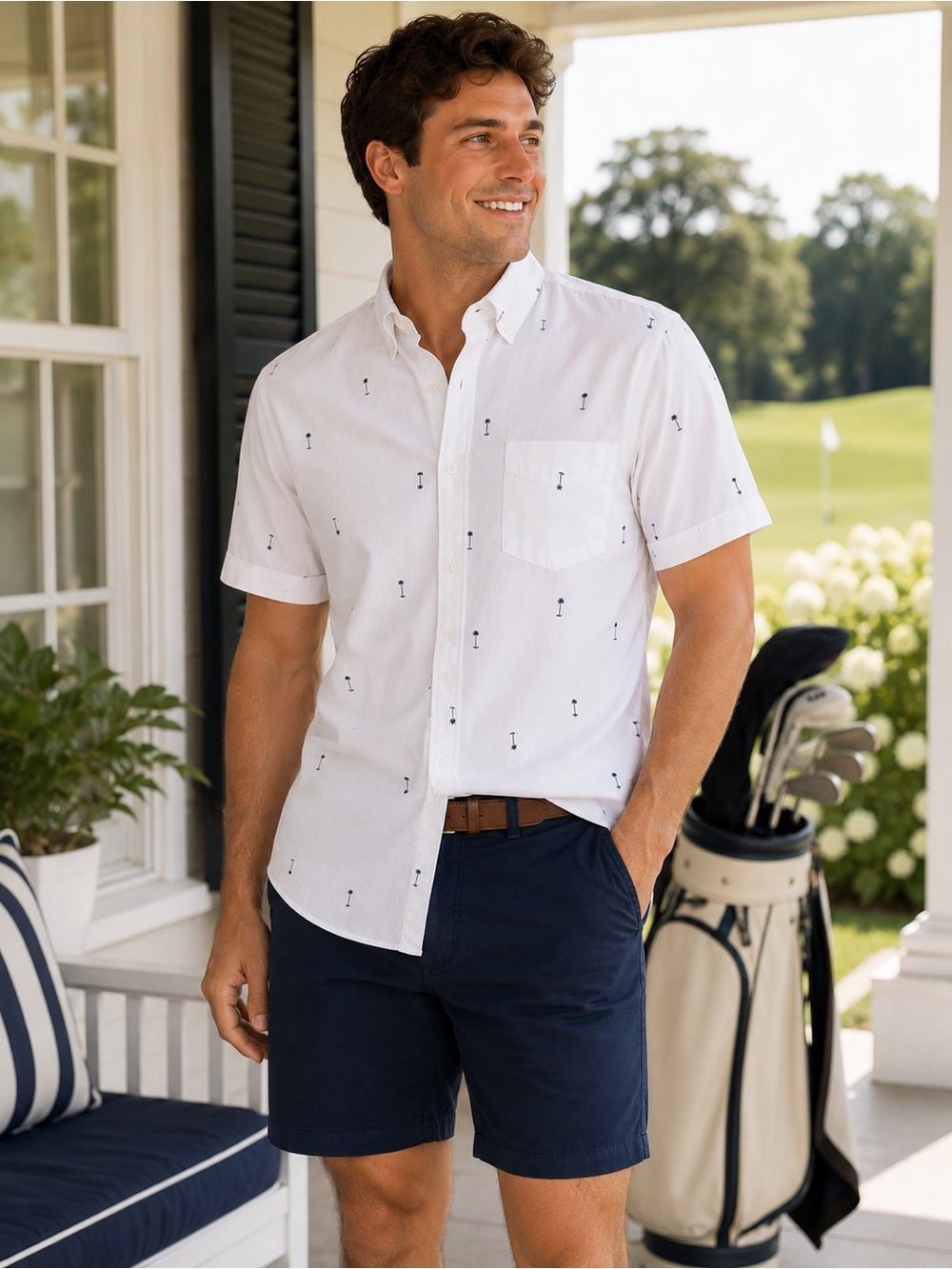 Joe Fresh Palm Tree Button-Down Shirt | NWT | Size Medium | White